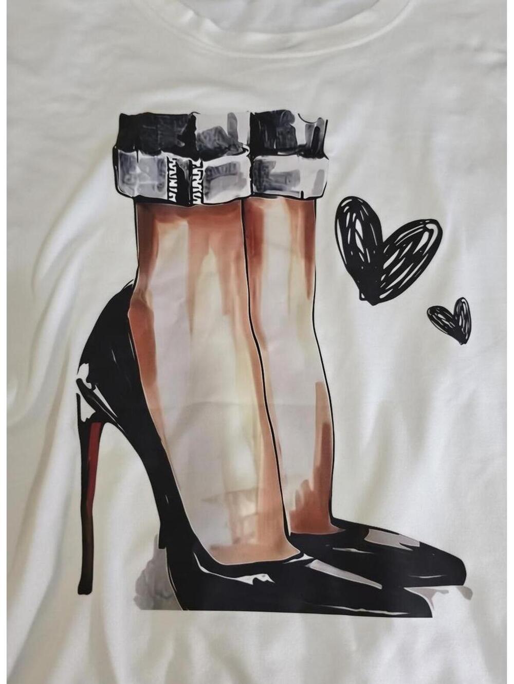 White Graphic High Heel Heart T-Shirt - Picture 3 of 7